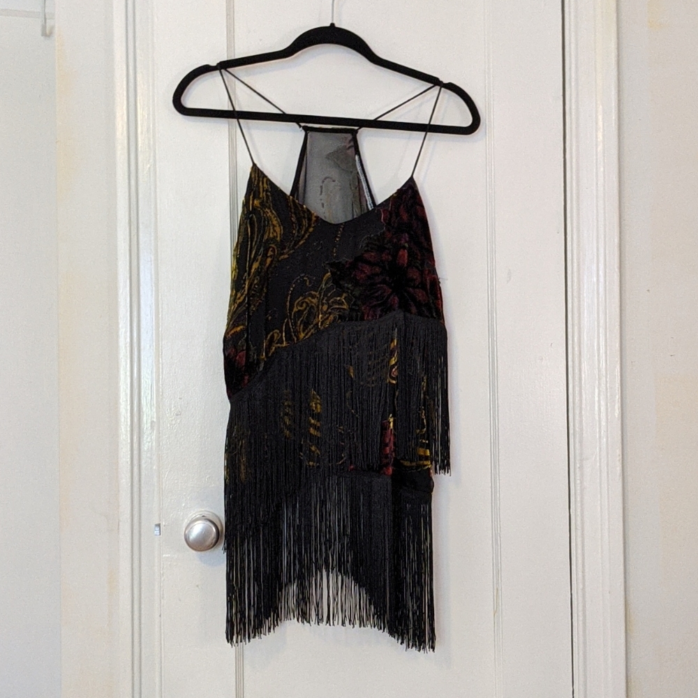 Burnout Velvet Fringe Tank - Medium